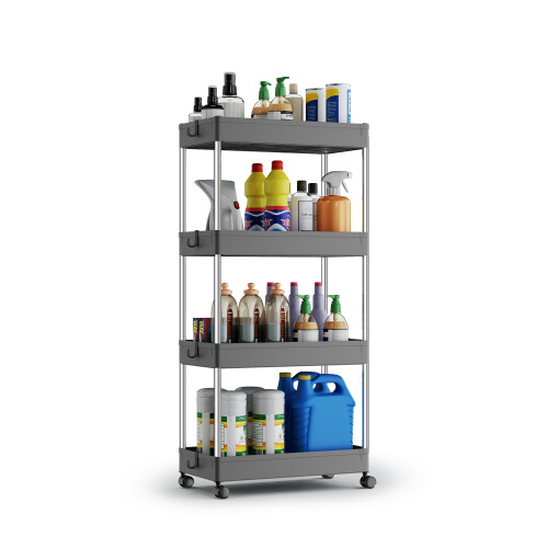 Songmics Utility Rolling Cart, 4-Tier Storage Trolley with Wheels, for Kitchen or Office, Space-Saving, Gray 1