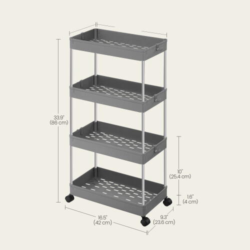 Songmics Utility Rolling Cart, 4-Tier Storage Trolley with Wheels, for Kitchen or Office, Space-Saving, Gray 2