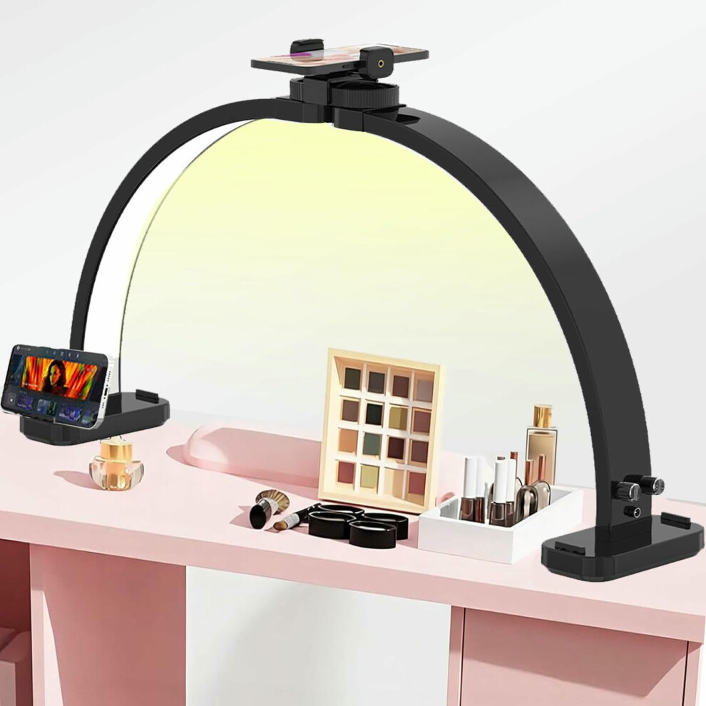 Foldable 31 Inch Nail Table Lamp with Phone Holder, Adjustable Color and Brightness for Salon