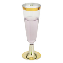 Elegant Disposable Champagne Flute, Classy Look For Any Occasion Gold Rimmed Plastic Glass With BPA Free Material Ideal For Weddings Cocktail Parties
