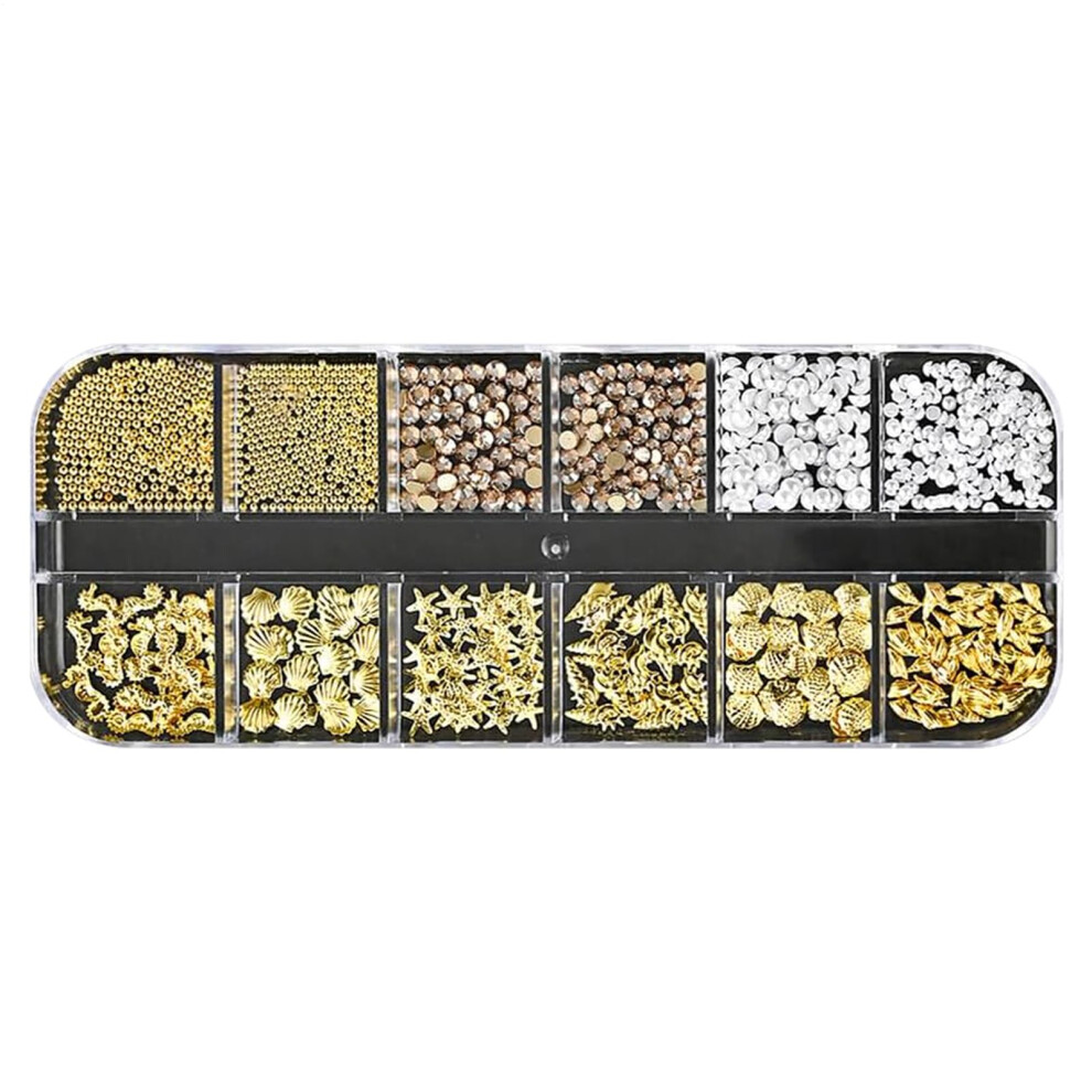 Ocean Theme Nail Art Decorations Set with Sparkly 3D Rhinestone Charms and Storage Case