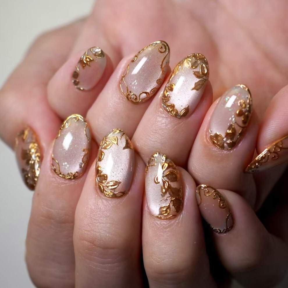 Glossy Glitter Cat Eye Press On Nails Acrylic Fake Nails Gel Polished 24pcs Instant Manicure
