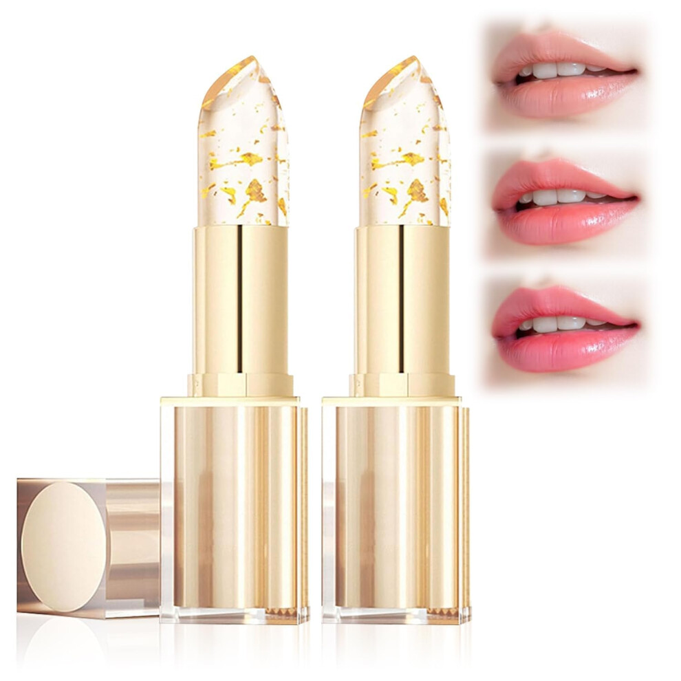 Gold Color Changing Lipstick With Foil Shine, Moisturizing Non Sticky Gloss For Long Lasting Wear