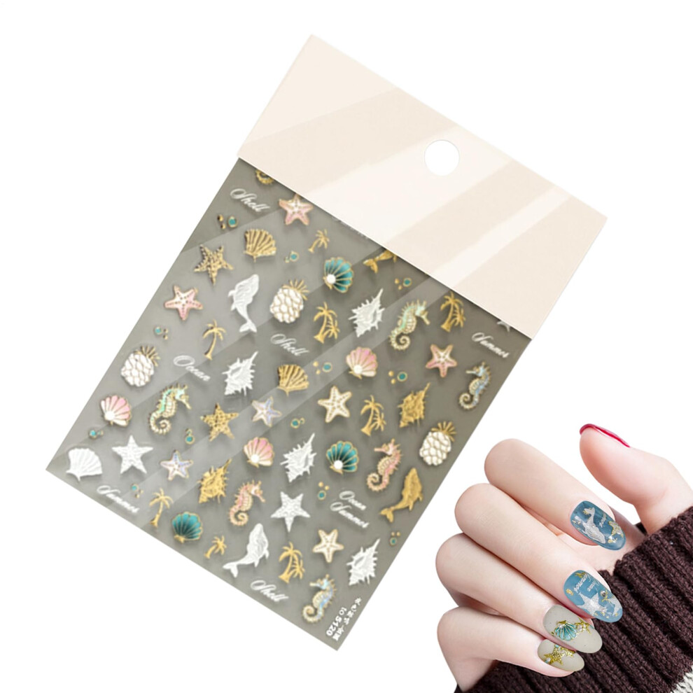 Nail Stickers Embossed Sea Creature Design Ocean Theme Nail Decals for Manicure Decoration
