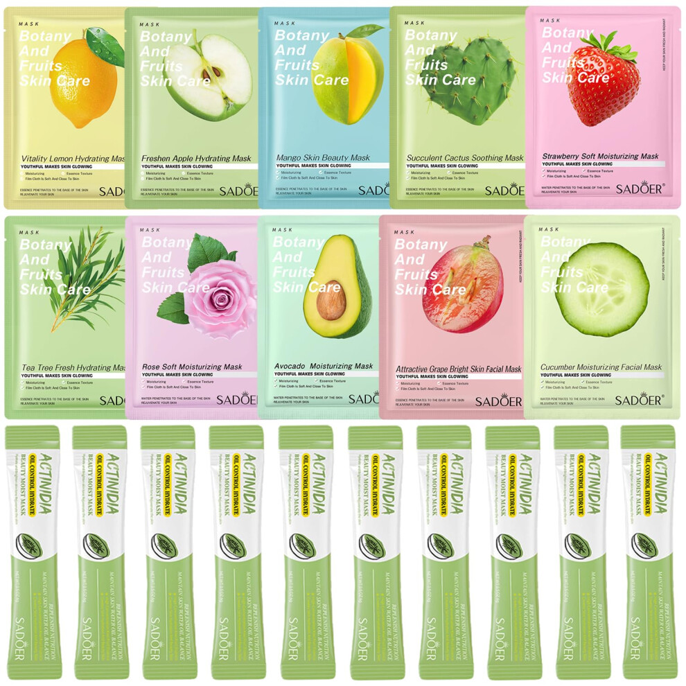 20pcs Deep Moisturizing Facial Mask and Pore Cleansing Mud Mask for Blackhead Removal