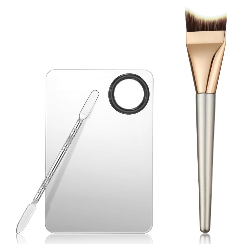 Cream Makeup Spatula Set With Fishtail Foundation Brush And Stainless Steel Mixing Palette For Hygienic Application