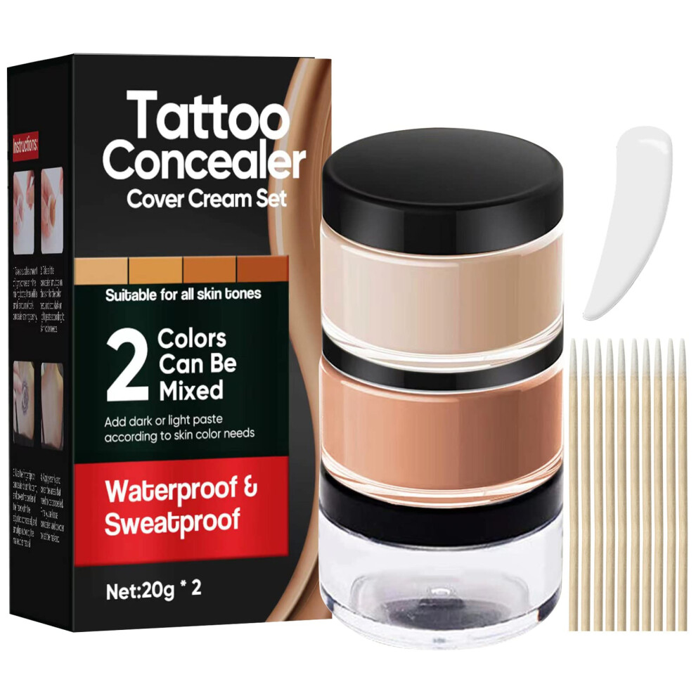 Tattoo Cover Up Makeup Waterproof Concealer, Dual Color LongLasting for Scars Spots Vitiligo