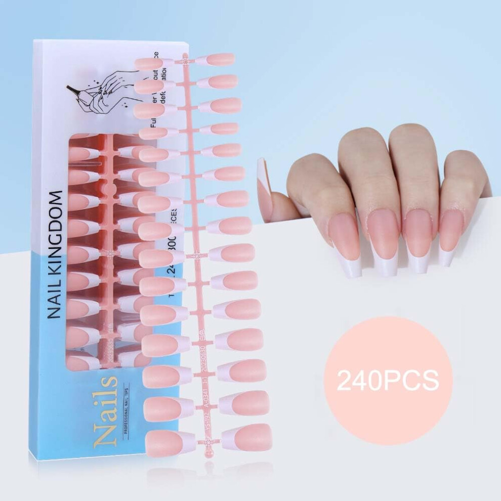 Pink French Press On Nails Long Square Soft Gel Tips, 240Pcs Wide Size Range For Diy Manicure