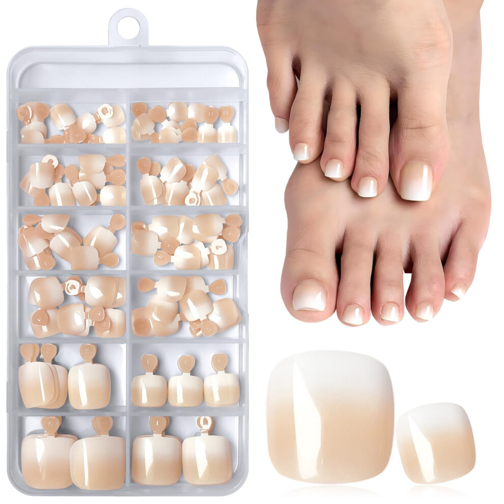 120PC Ombre Press On Toenails Set for Women, Acrylic Fake Toe Nails with Adhesive Tabs and Case