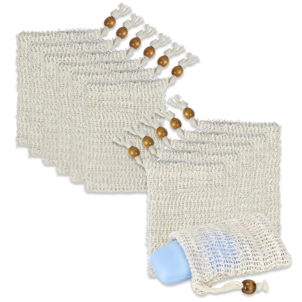12PCS Natural Sisal Soap Saver Bag and Exfoliating Soap Pouch with Drawstring for Gentle Skin Cleansing