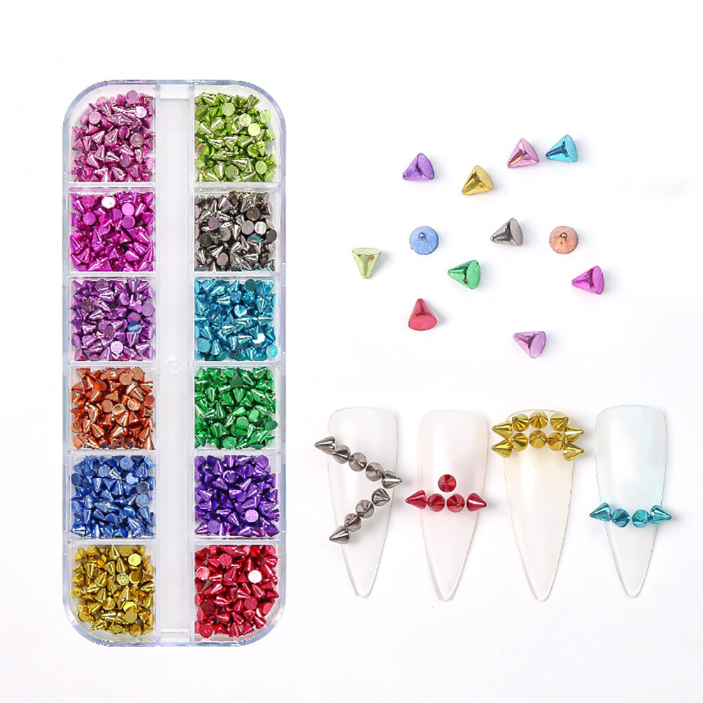 Metal Punk Nail Art Studs Set with Colorful Cone Spikes and Tools for 3D Gothic DIY Manicure