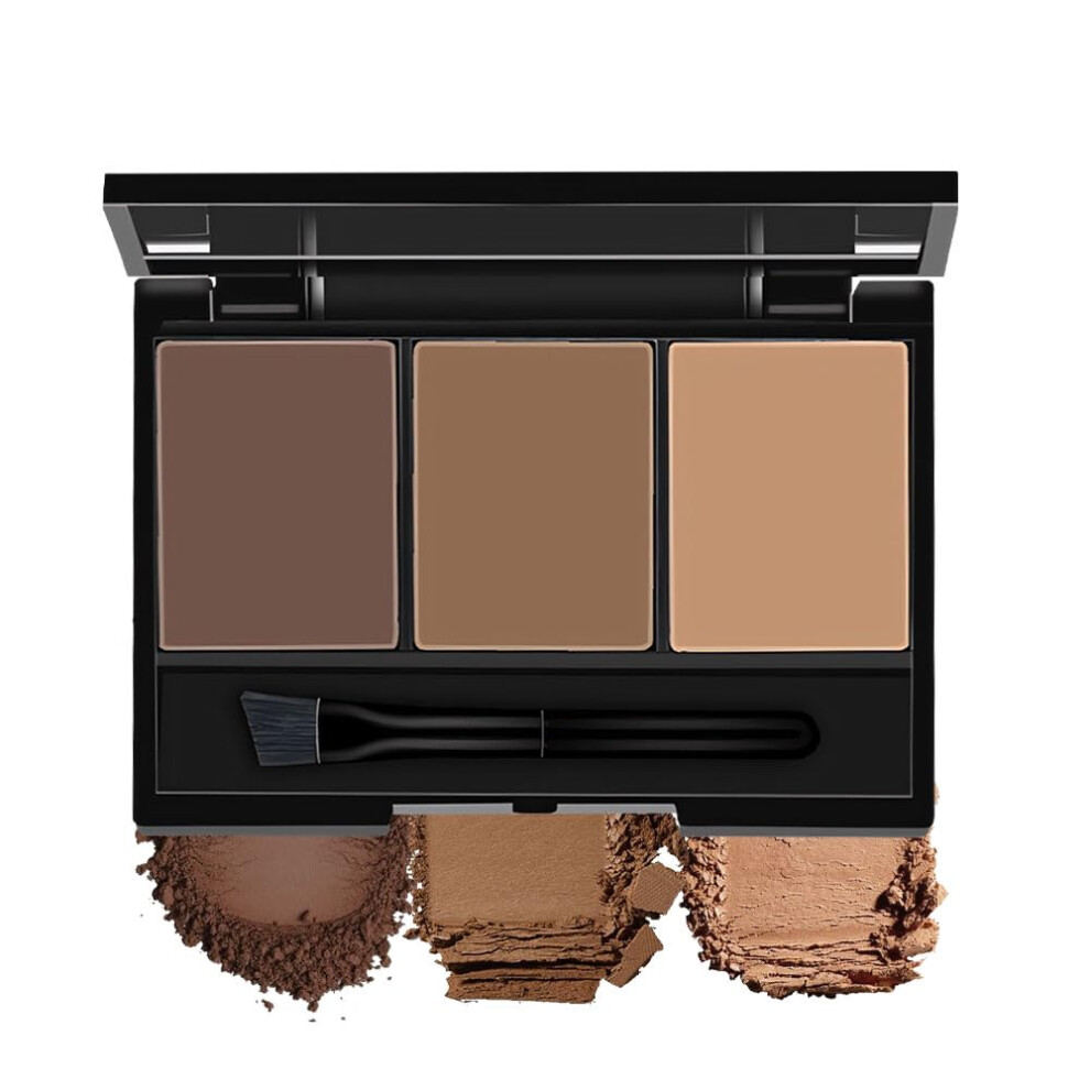 Brown Eyebrow Powder Kit Waterproof Longlasting Dark And Medium 3Color Palette With Brush