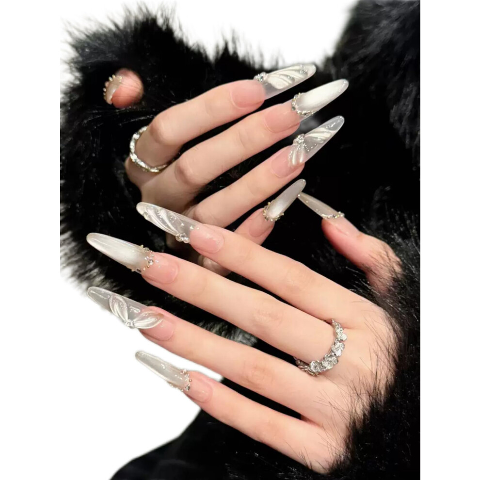 Nail Art Kit for Beginners No Lamp Gel Press On Nails 3D Decoration Medium Salon Finish