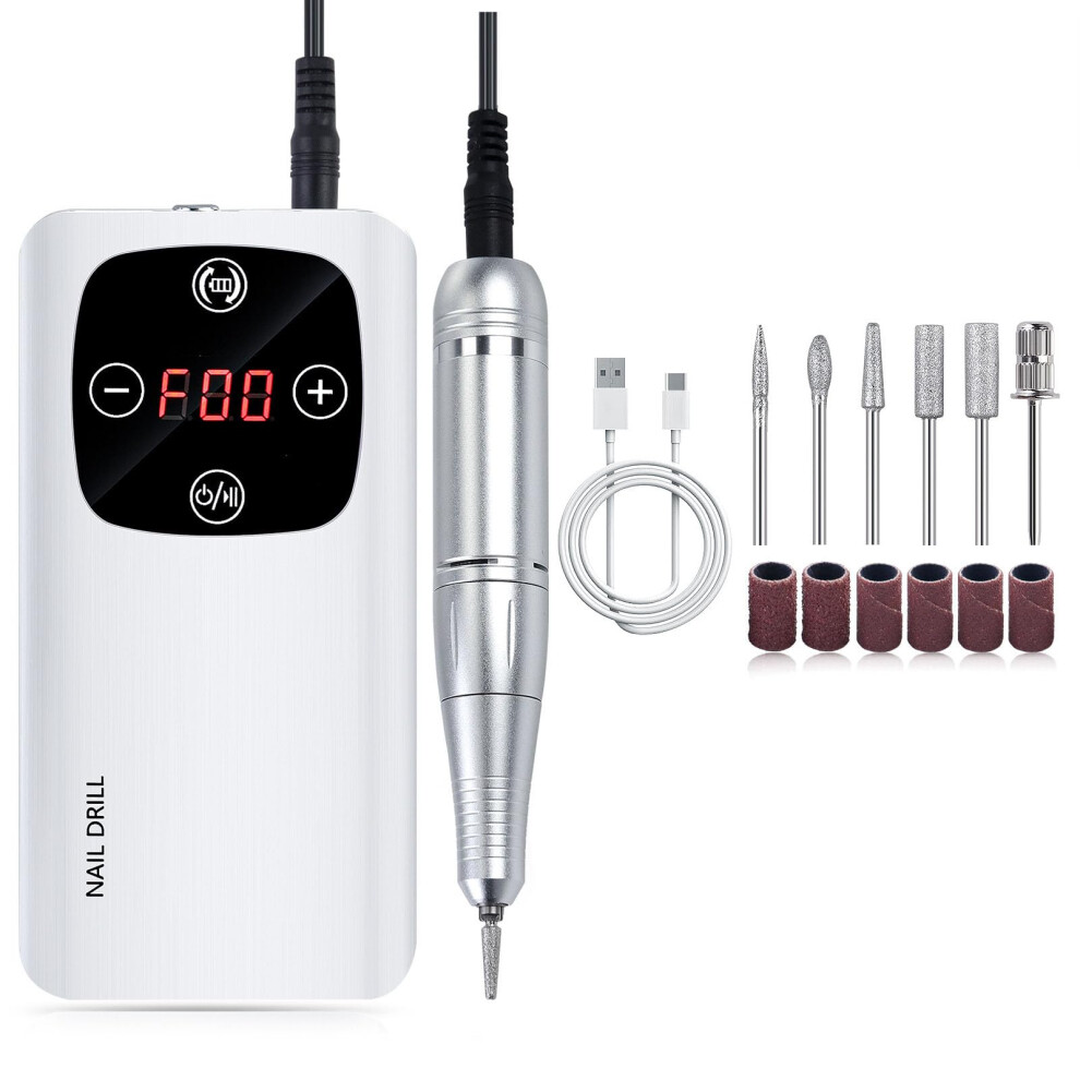 Electric Nail Drill 45000RPM Rechargeable Cordless Nail File with MultiFunction Bits for Salon and Home
