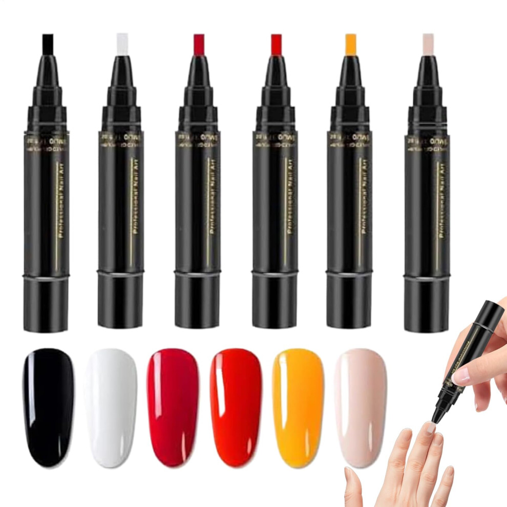 Gel Nail Polish Pen Set 6 Colors Quick Dry No UV Fine Tip Nail Art Pen for Precise Application