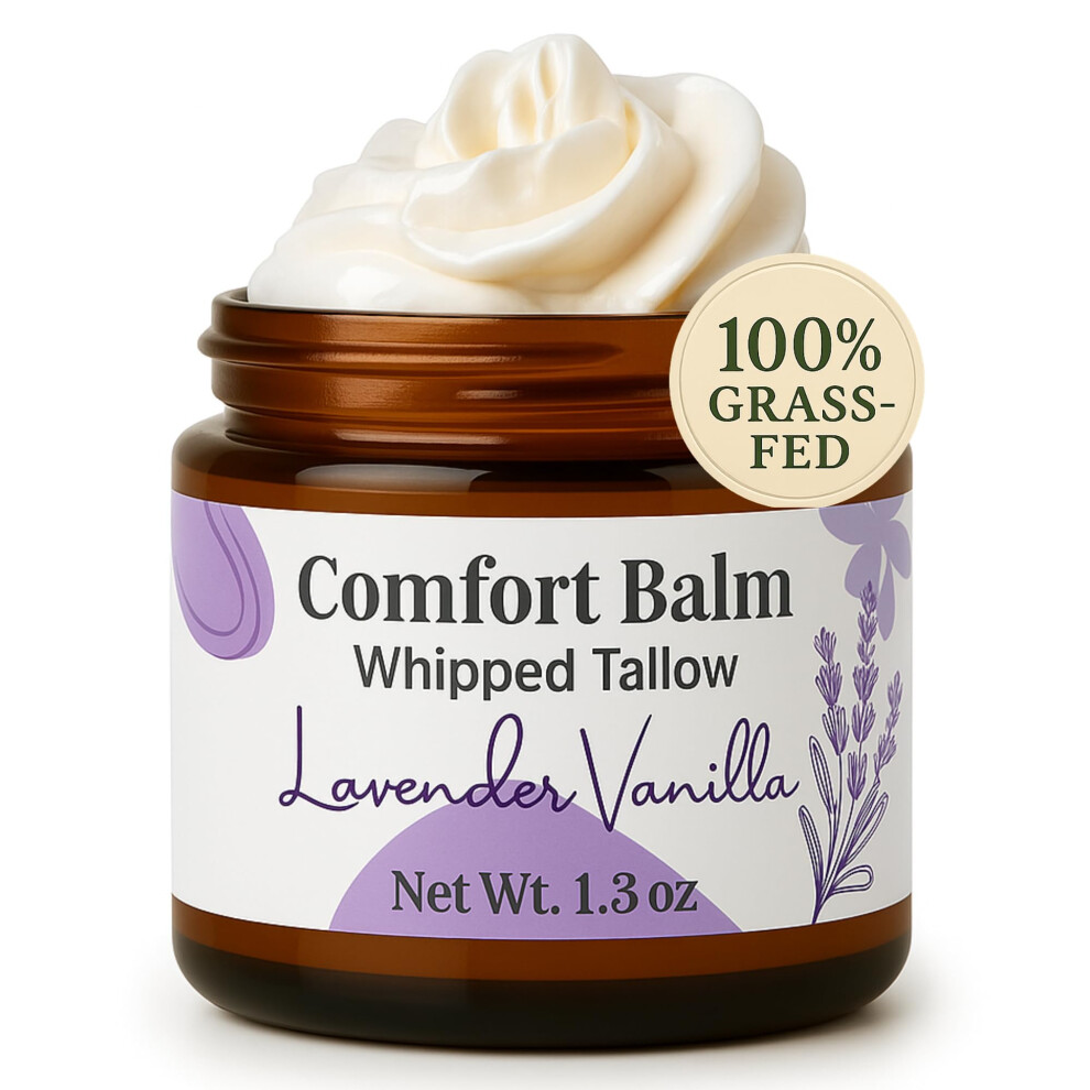 Grass Fed Whipped Tallow Balm For Sensitive Skin And Baby Eczema, Vanilla Moisturizer Lavender