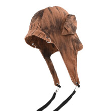 Distressed Color Earflap Cap Cotton Tie Dye Brimless Hat-khaki
