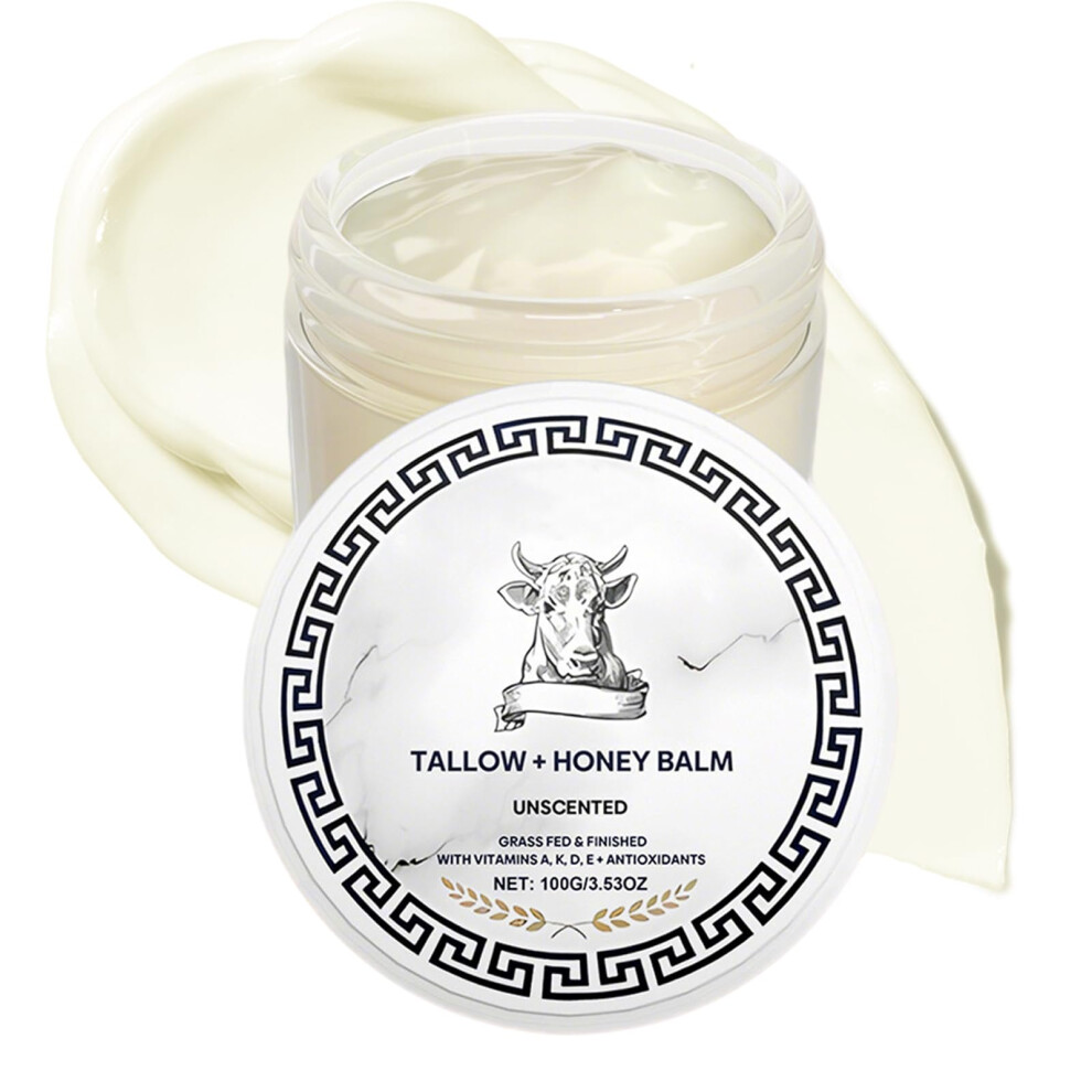 Cream Beef Tallow Balm With Honey, Grass Fed Deep Hydration Moisturizer For Face And Body, Travel Size 3.53Oz