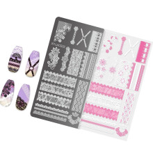 French Tip Nail Stamping Plate with Precise Lines and Floral Patterns, Stainless Steel Template