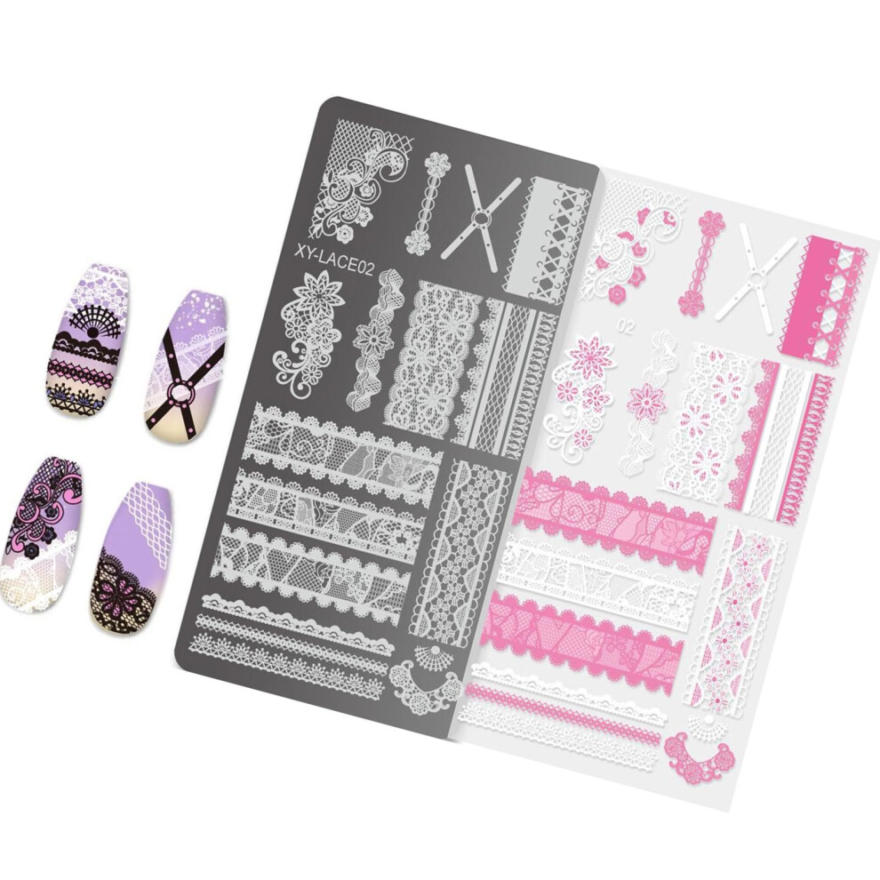 French Tip Nail Stamping Plate with Precise Lines and Floral Patterns, Stainless Steel Template