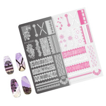 Nail Stamping Plate LACE02 for French Nail Art with Flower Patterns Stainless Steel Template