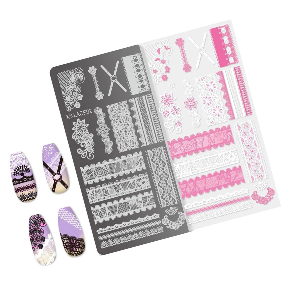 French Tip Floral Nail Stamping Plate LACE02 Stainless Steel Template for Manicure Designs