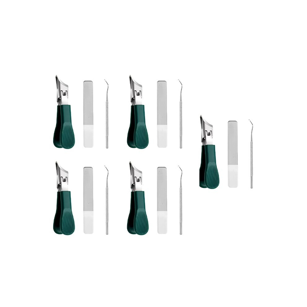 Nail Clipper Set with Wide Jaw Opening AntiSplash Long Handle Eagle Beak Design, 5 Sets