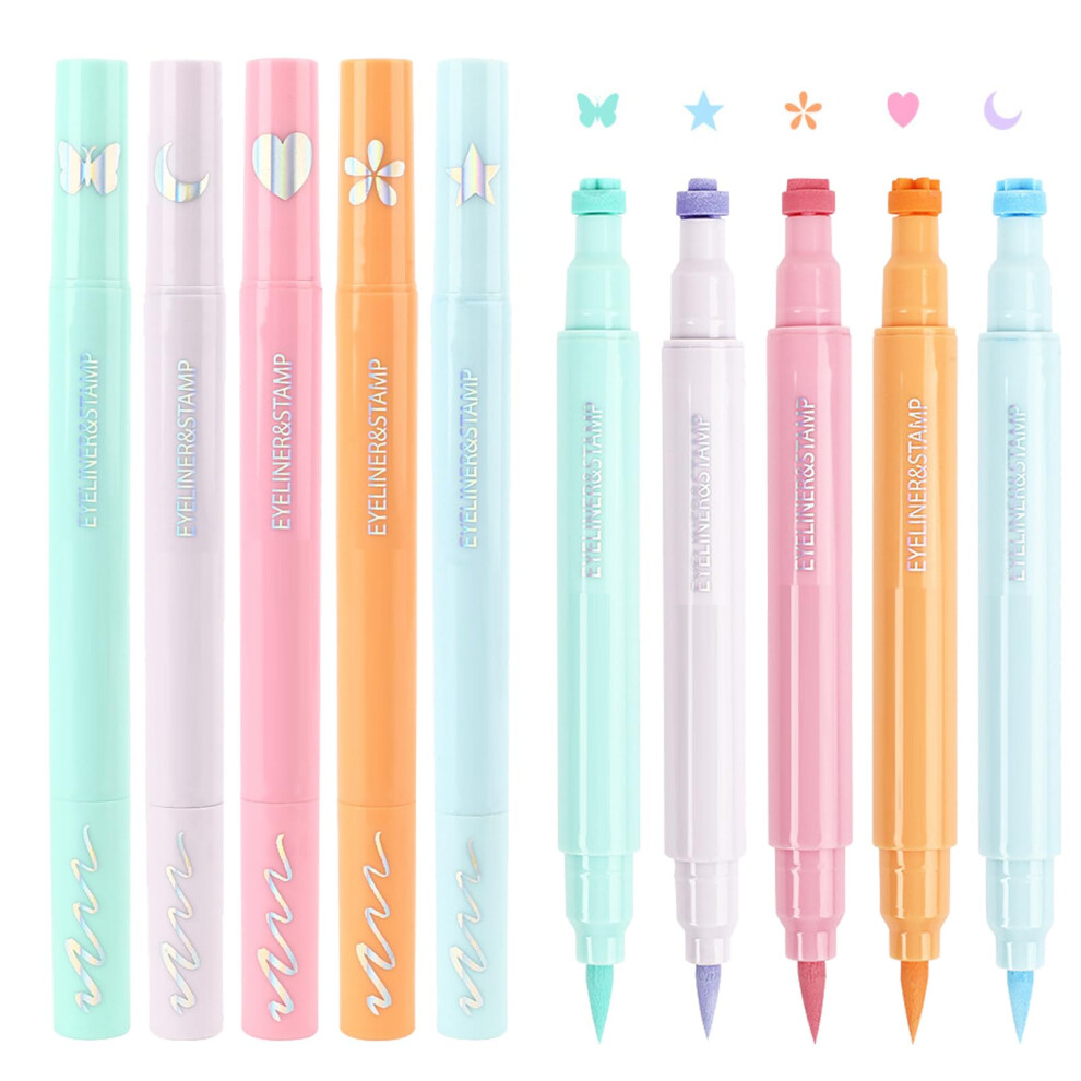 Waterproof Liquid Eyeliner Stamp Pen, QuickDry DualEnded Winged Liner with 5 Shape Patterns