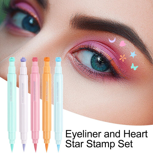 Waterproof Liquid Eyeliner Stamp Pen, QuickDry DualEnded Winged Liner with 5 Shape Patterns 1