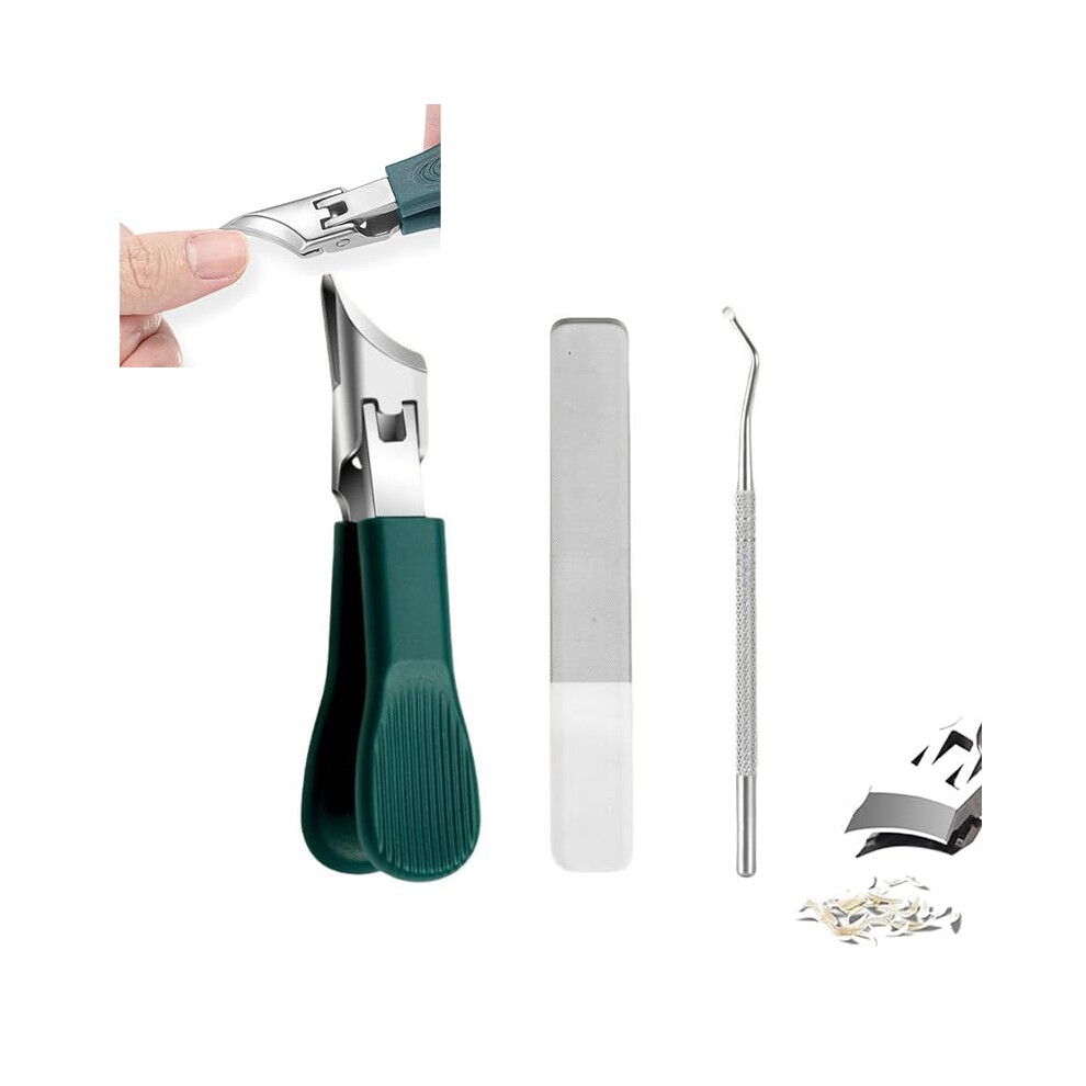 Nail Clippers for Thick Toenails and Ingrown Nails, Wide Jaw 3Piece Set with AntiSplash Guard