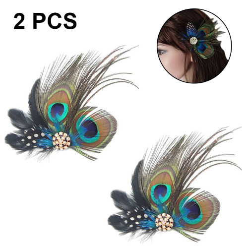 Σετ Flapper Fascinator, Αξεσουάρ Μαλλιών με Φτερά Παγωνιού για Φωτογράφιση & Ειδικές 1
