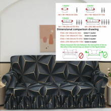 (3D Metal, 4 Seater (235-300cm/91-118in)) Elegant Geometric Art Sofa Cover, Elastic Fabric & Ruffled Hem Design, Home Decor, Hotel, Apartment