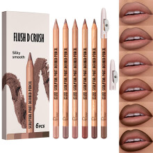 Lip Liner Set Matte Nude Brown 6 Colors with Sharpener, Long Lasting Waterproof Precise Contour