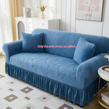 (Blue, Four seats) Leaf Pattern Sofa Cover with Ruffle, 1 Count Dustproof Sofa Slipcover, Fashion Universal Sofa Protector