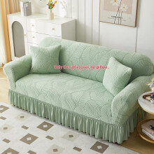 (Mint Green, Four seats) Leaf Pattern Sofa Cover with Ruffle, 1 Count Dustproof Sofa Slipcover, Fashion Universal Sofa Protector