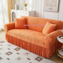 (Orange, Four seats) Leaf Pattern Sofa Cover with Ruffle, 1 Count Dustproof Sofa Slipcover, Fashion Universal Sofa Protector