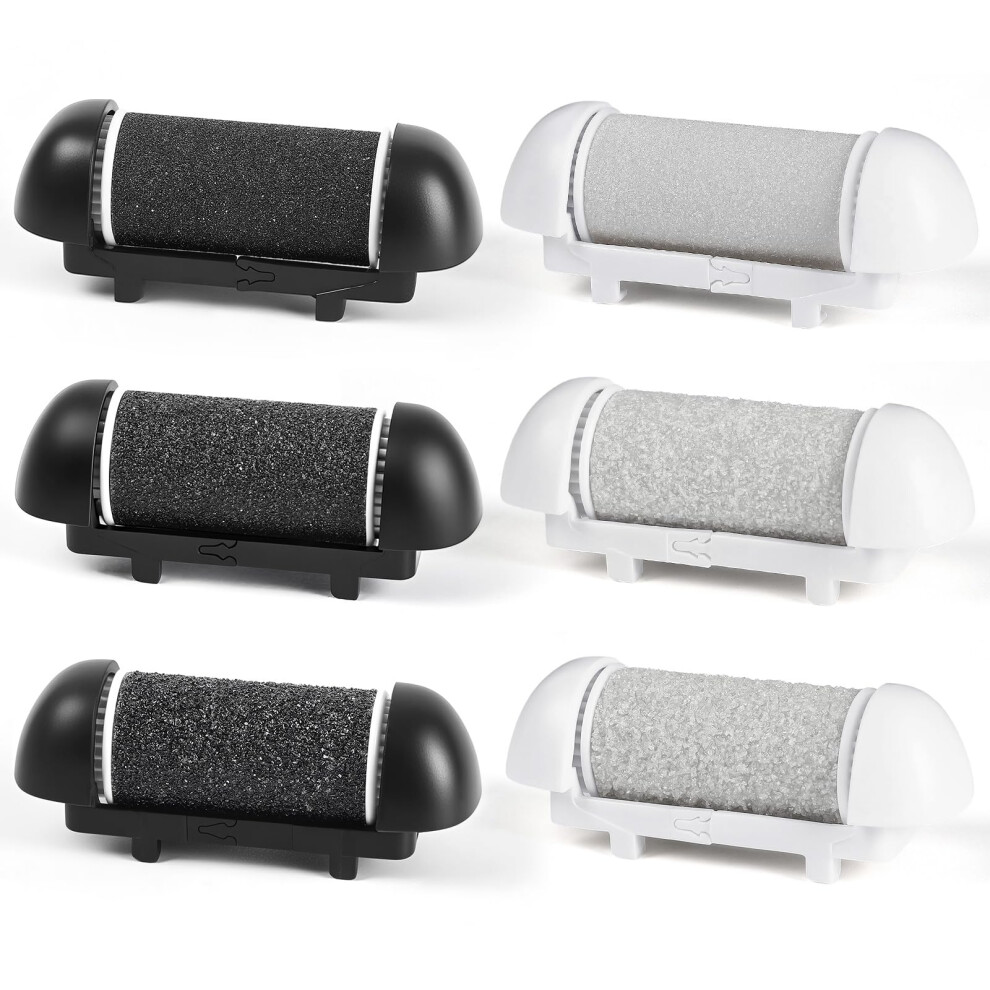 Black/White Electric Callus Remover Roller Replacement Set, 6Pcs Pedicure Refill Heads And Extra Coarse Regular Fine
