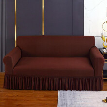 (Coffee Brown, 4 Seat) Solid Color Skirt Edge Sofa Cover, 1 Count Elastic Sofa Slipcover, Stretch Sofa Cover, Furniture Couch Cover for Living Room