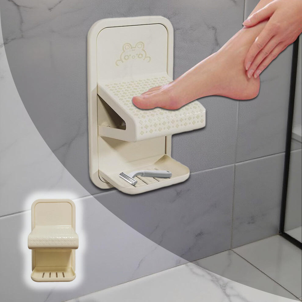 White Shower Foot Rest For Shaving Legs, Nodrill 300Lbs Load, Nonslip Stool With Draining Tray Off