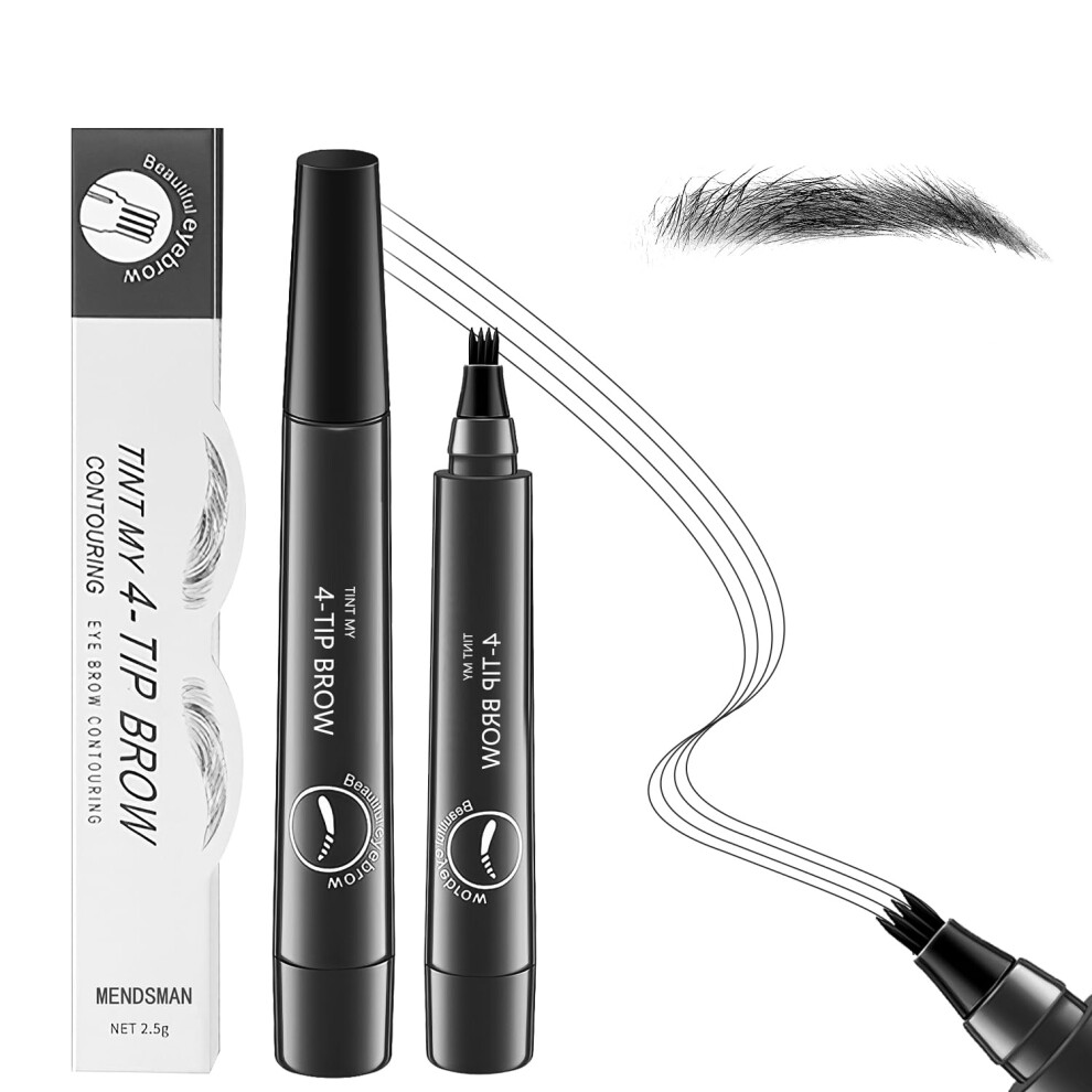 Black 2Pcs Waterproof Microblading Eyebrow Pencil 4Tip Brow Pen For Natural Longlasting Brows