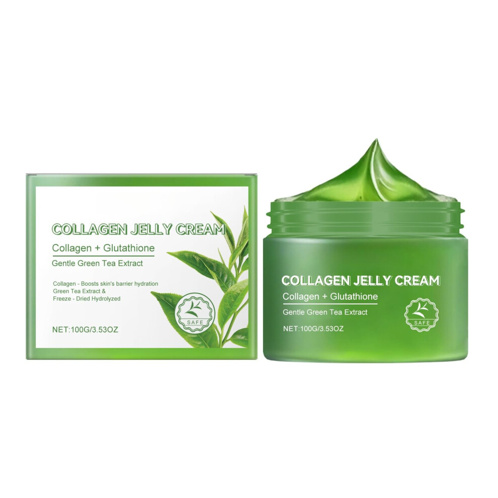 Cream/Green Collagen Face With Tea Jelly For Deep Hydration And Skin Firming Overnight Use