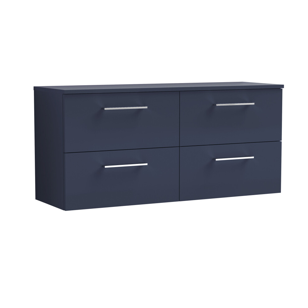 Balterley Level Modern Bathroom 1200Mm Wall Hung 4 Soft Close Drawer Vanity Unit With Worktop, 558 X 1205 X 390Mm, Midnight Blue