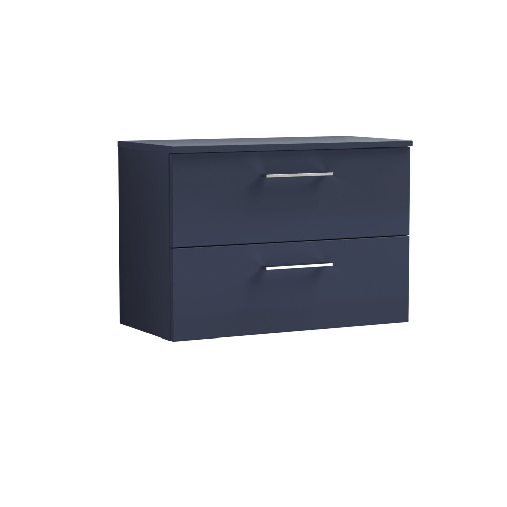 Balterley Level Modern Bathroom 800Mm Wall Hung 2 Soft Close Drawer Vanity Unit With Worktop, 558 X 805 X 390Mm, Midnight Blue
