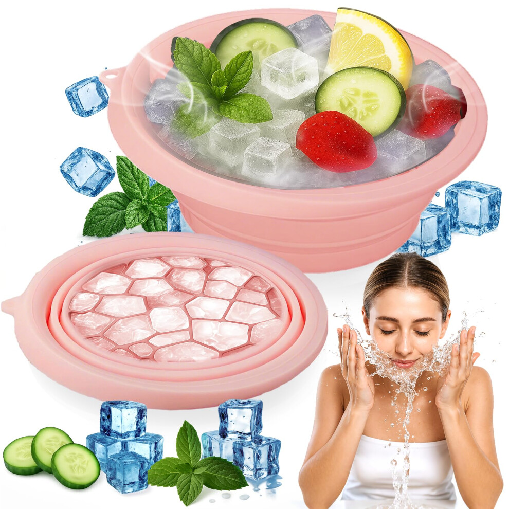 Light/Pink Facial Ice Bowl With Builtin Ice Tray, Collapsible Silicone Face Ice Bath For Skin Tightening And Puffiness Relief
