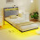 Homcom (S) HOMCOM Floating Bed Frame with RGB Lights, Upholstered Single Size Bed, Grey 1