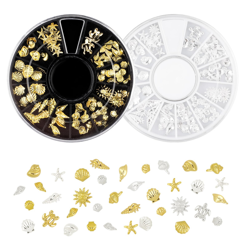 Ocean Nail Art Stickers with 3D Gold and Silver Seashell Starfish Charms Waterproof Set