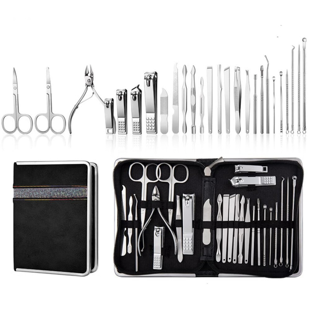 26 Piece Stainless Steel Manicure and Pedicure Kit, Professional Nail Care Set with Travel Case