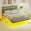 Homcom (L) HOMCOM Floating Bed Frame with RGB Lights, Upholstered Single Size Bed, Grey 1