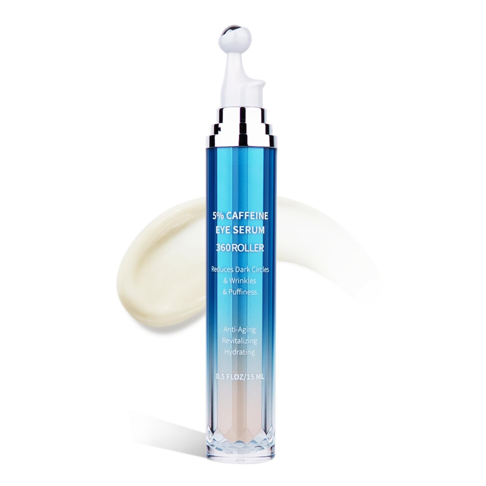 Dark Eye Serum For Circles And Puffiness With Retinol And Caffeine, Cooling 3D Roller, Hydrating Peptides 0.5 Fl Oz