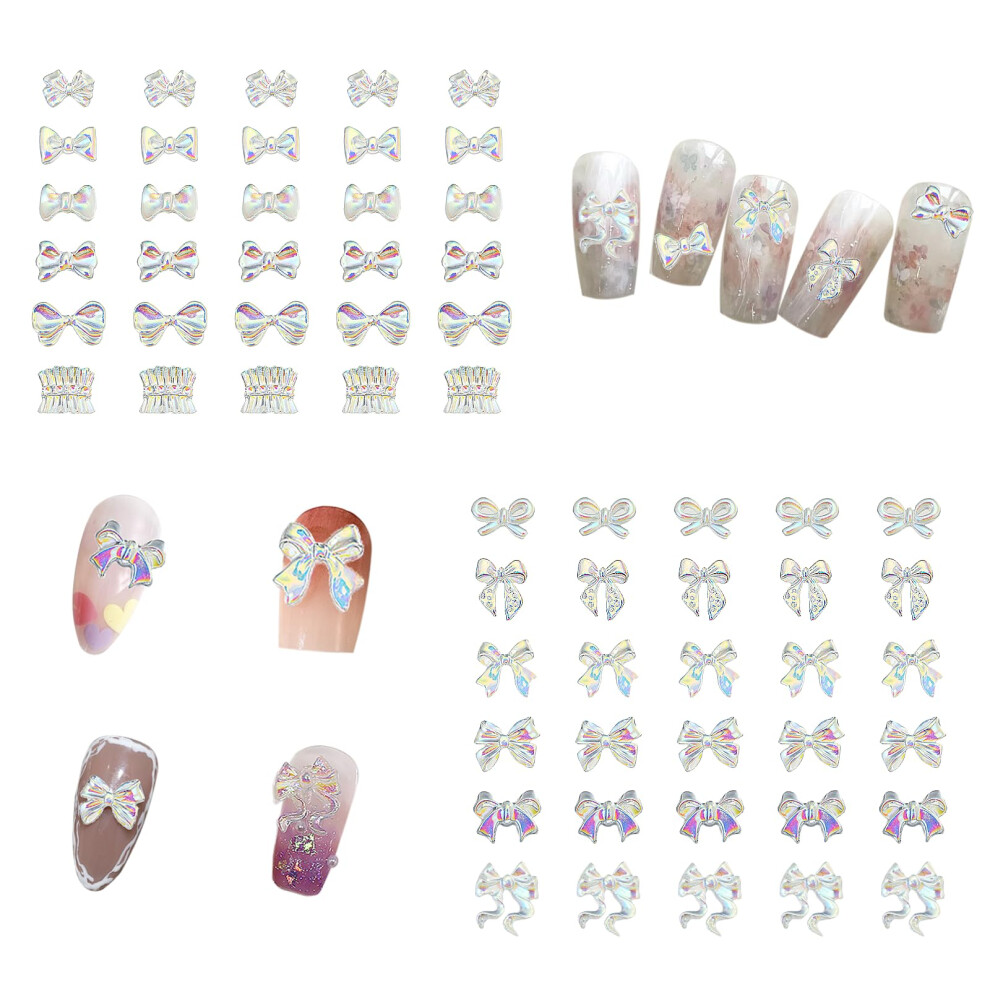 3D Bow Nail Art Resin Decorations 60 Pcs Clear Aurora Charms 12 Styles for Acrylic and Gel Nails
